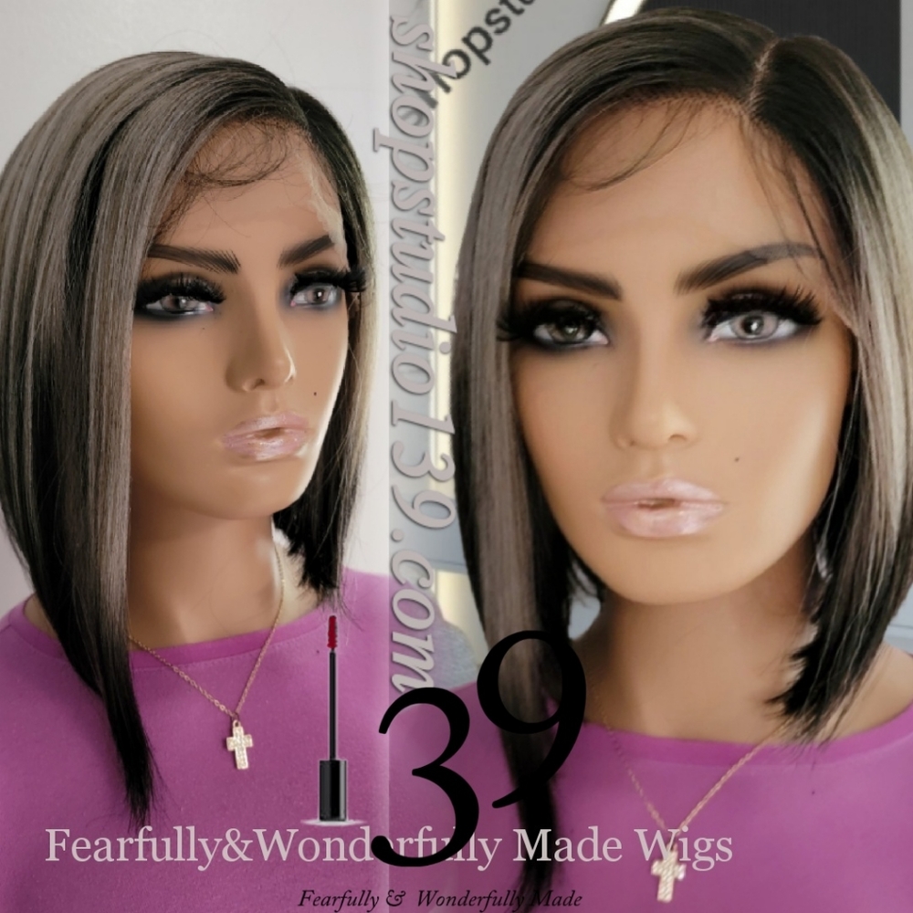 Human hair Grey ombre bob wig